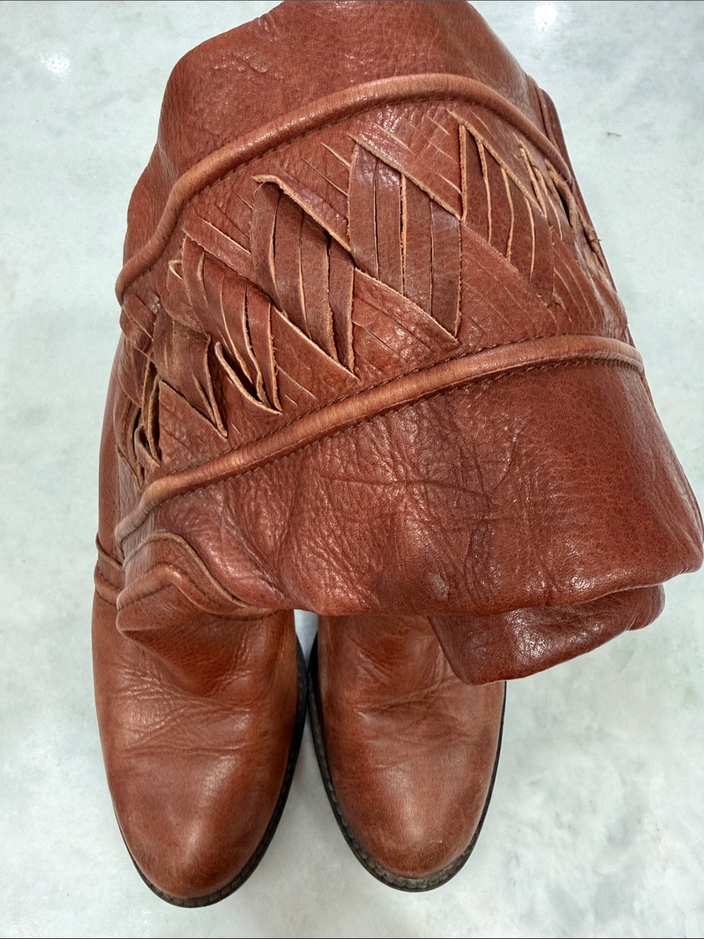Fossil Chestnut Brown Leather under knee  Heeled Boots - Picture 4 of 4